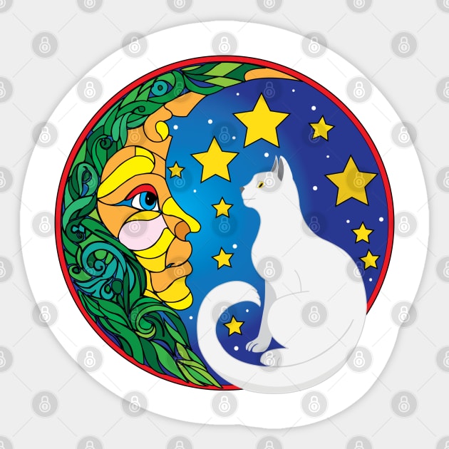 The Moon and The Cat Sticker by DickinsonDesign